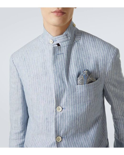 Blazer En Mezcla De Lino A Rayas Dunhill de hombre de color Blue