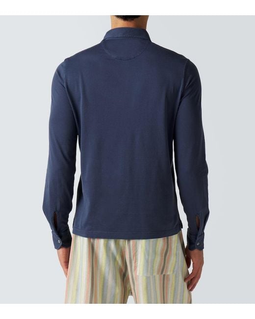 Fedeli Blue Cotton Pique Polo Shirt for men