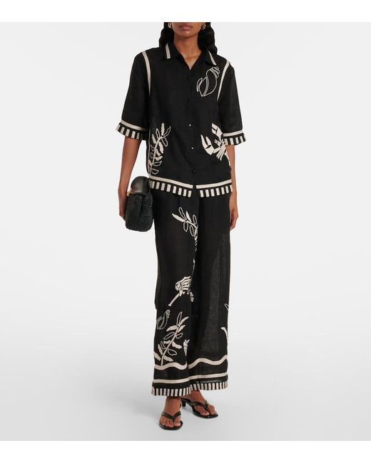 Eres Black Crab Embroidered Linen Shirt