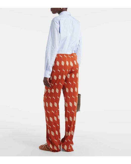 Pantaloni regular in misto seta con stampa di Dries Van Noten in Red