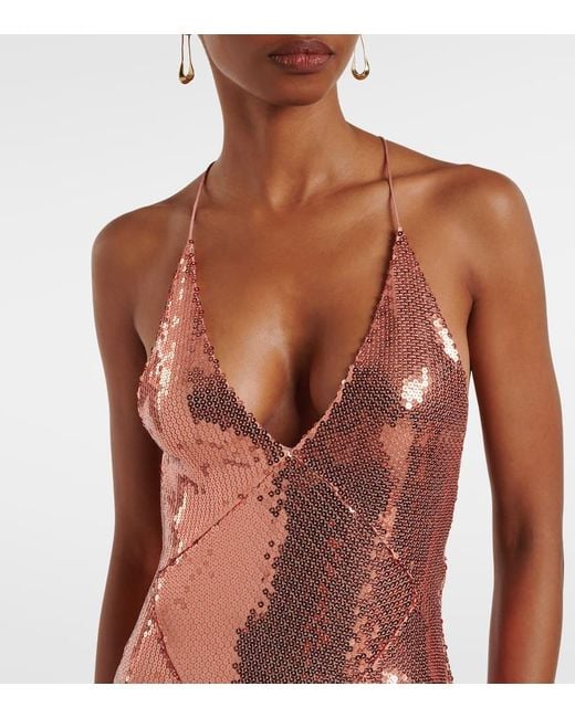 Alex Perry Brown Open-Back Sequined Gown