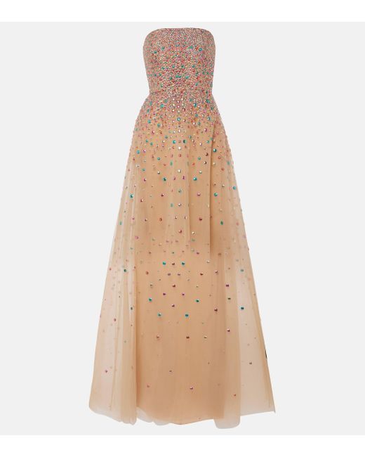 Elie Saab Natural Embellished Sheer Tulle Corset Dress