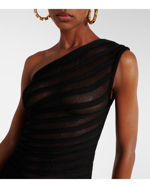 Alaïa Black Open-Knit Ruched Minidress