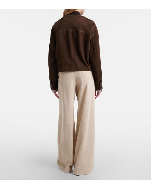 Brunello Cucinelli Natural Cotton Corduroy Wide-Leg Pants