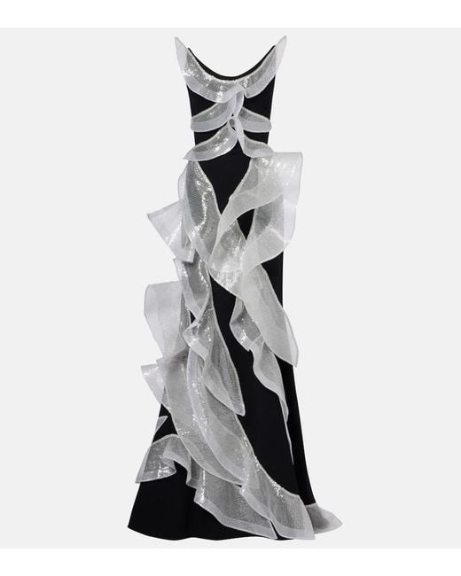 Maticevski Black Refraction Sequined Ruffled Gown