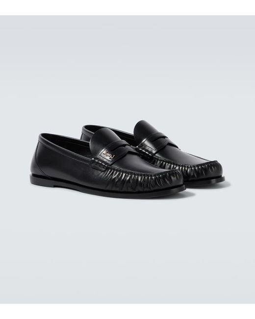 Saint Laurent Black Laurent Leather Penny Loafers for men