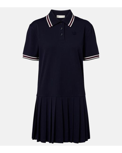 Tory Burch Blue Striped Pleated Polo Dress