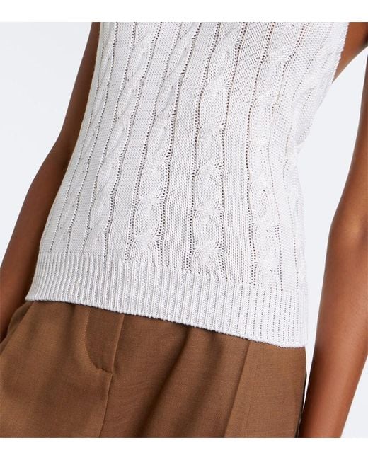 Ralph Lauren White Cable-Knit Silk Top