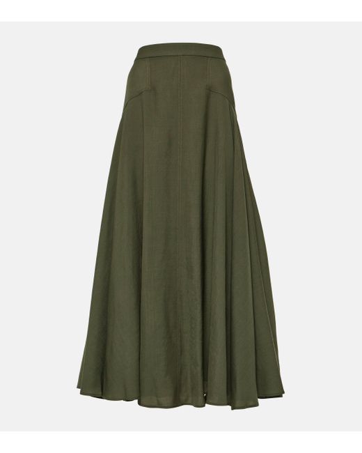 Loro Piana Green Flavia Wool Maxi Skirt