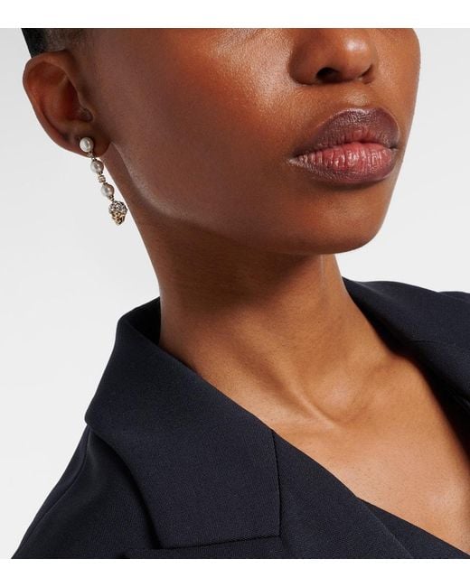 Alexander McQueen White Crystal-Embellished Drop Earrings