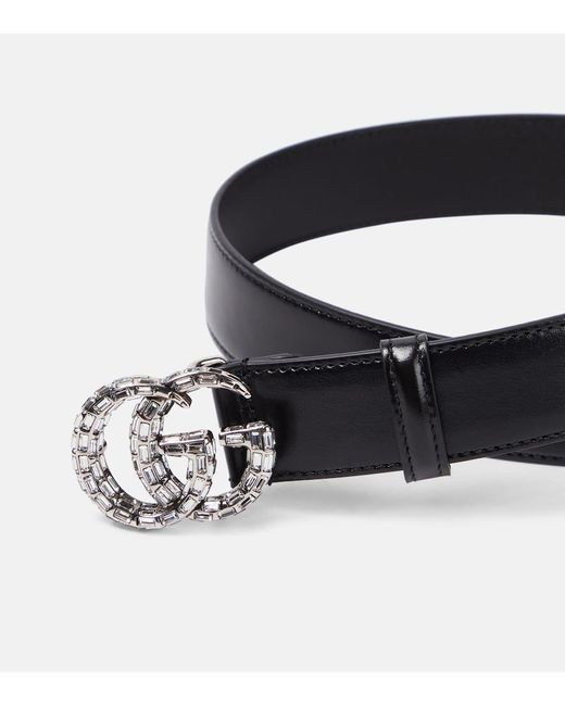 Cintura GG Marmont in pelle con cristalli di Gucci in Black