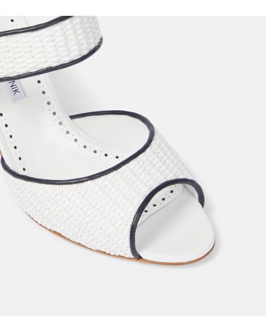 Manolo Blahnik Metallic Khiko 90 Raffia Slingback Sandals
