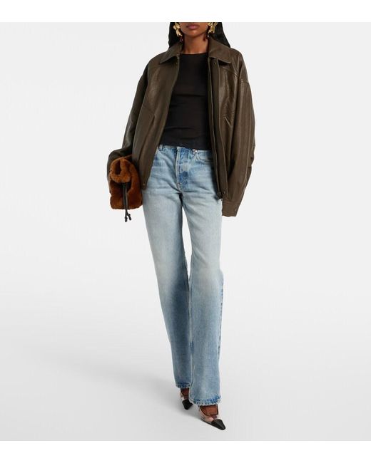 Saint Laurent Brown Leather Bomber Jacket