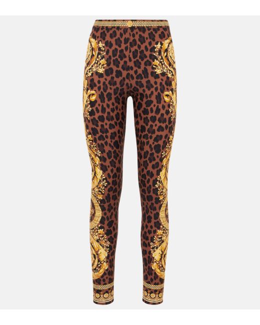 Versace Multicolor Barocco Leopard-Print Leggings