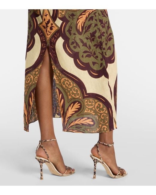 Johanna Ortiz Natural Across Paradise Printed Linen Midi Dress