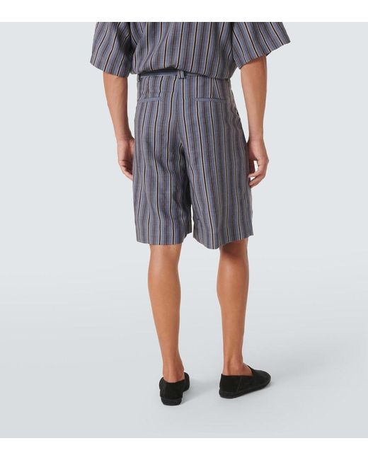 King & Tuckfield Blue Striped Wool Bermuda Shorts for men