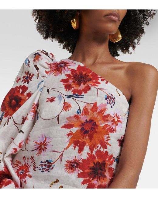 Dorothee Schumacher Red Floral Ease One-Shoulder Linen Top