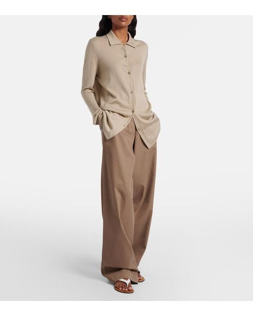 The Row Brown Fadry Cotton-Blend Gabardine Wide-Leg Pants