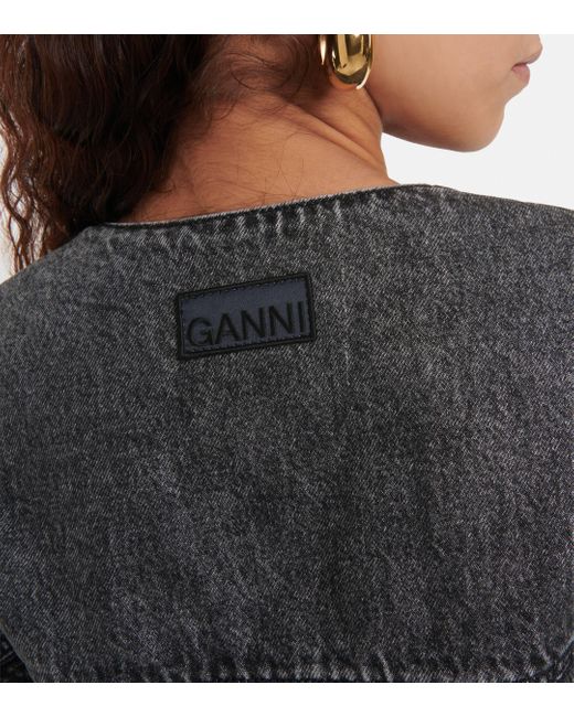 Ganni Black Washed Denim Blazer
