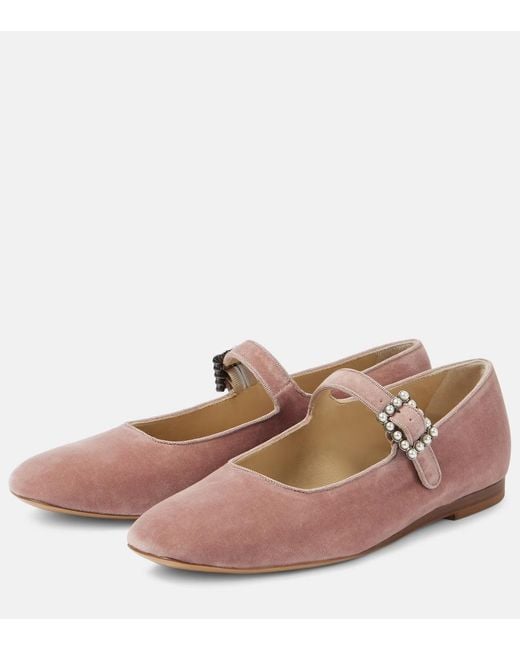 Le Monde Beryl Pink Velvet Mary Jane Flats