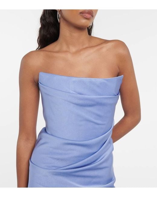 Alex Perry Blue Draped Strapless Crepe Midi Dress