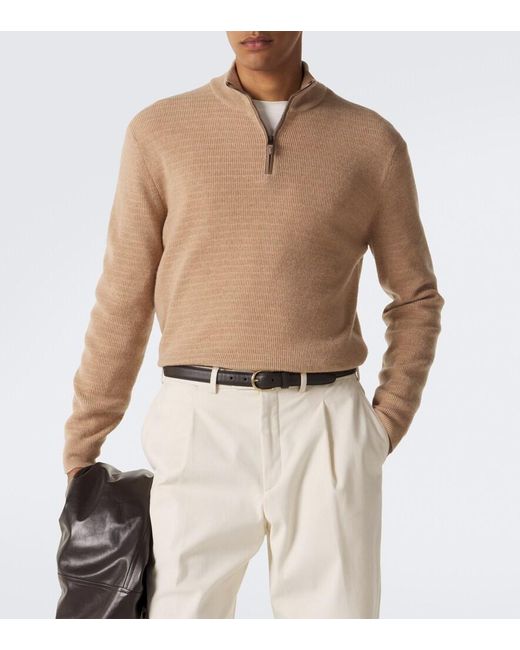Canali Natural Knitted Wool And Cashmere Zip-Up Sweater for men