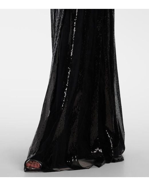 Elie Saab Black Open-Back Sequined Tulle Gown