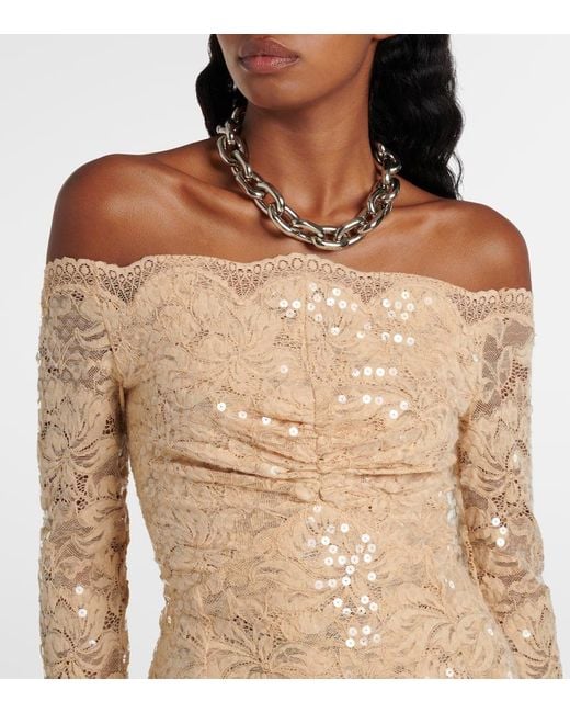 Robe Longue En Dentelle A Sequins Rabanne en coloris Natural