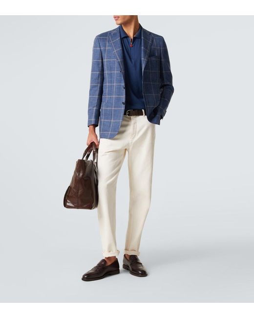 Kiton Blue Cotton Half-Zip Polo Shirt for men