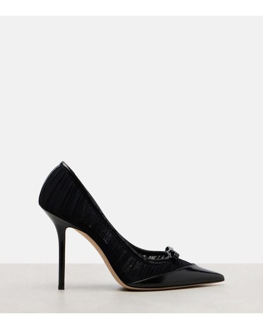 Jimmy Choo Black Love 100 Leather-Trimmed Mesh Pumps