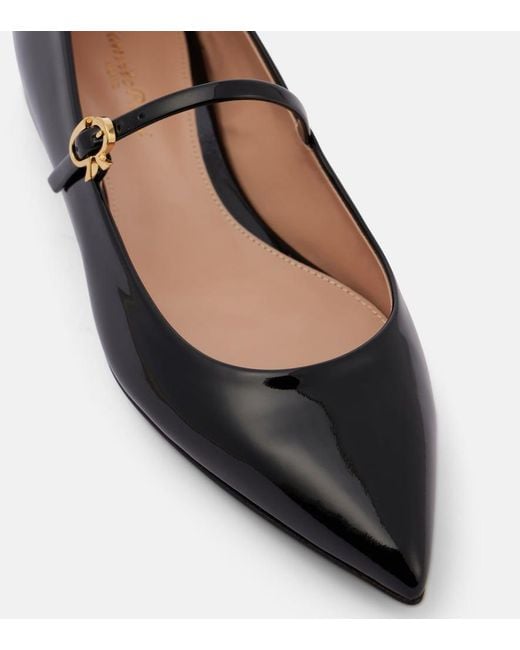 Gianvito Rossi Black Ribbon Jane Patent Leather Mary Jane Flats