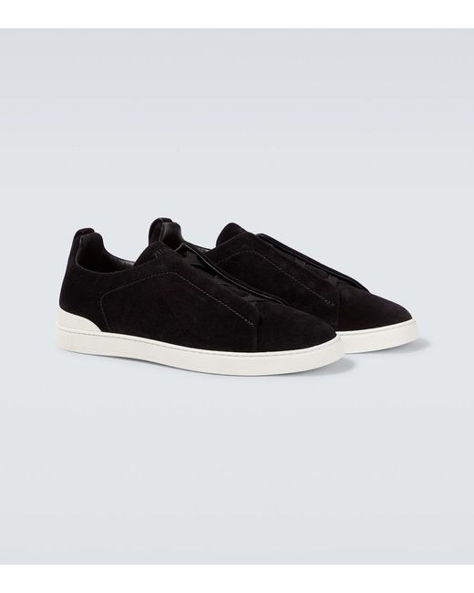 Zegna Black Triple Stitch Suede Sneakers for men