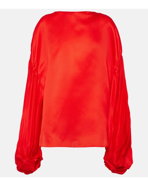 Khaite Red Quico Puff-sleeve Silk Gazar Top