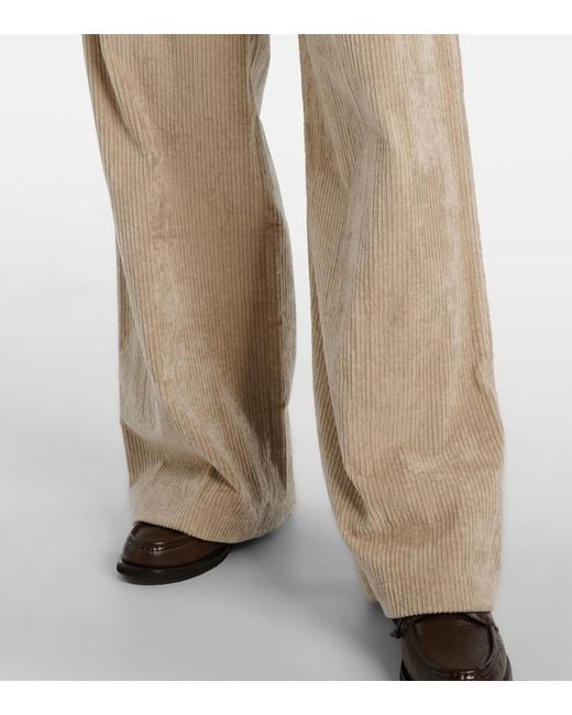 Brunello Cucinelli Natural High-Rise Cotton Corduroy Wide-Leg Pants