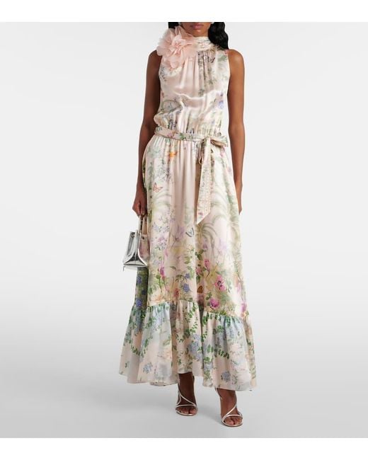 Robe Longue En Soie A Cristaux Camilla en coloris Natural