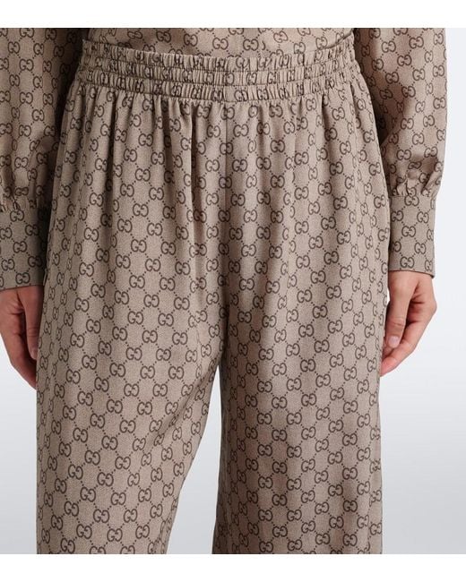 Gucci Natural Gg Silk Crepe De Chine Palazzo Pants