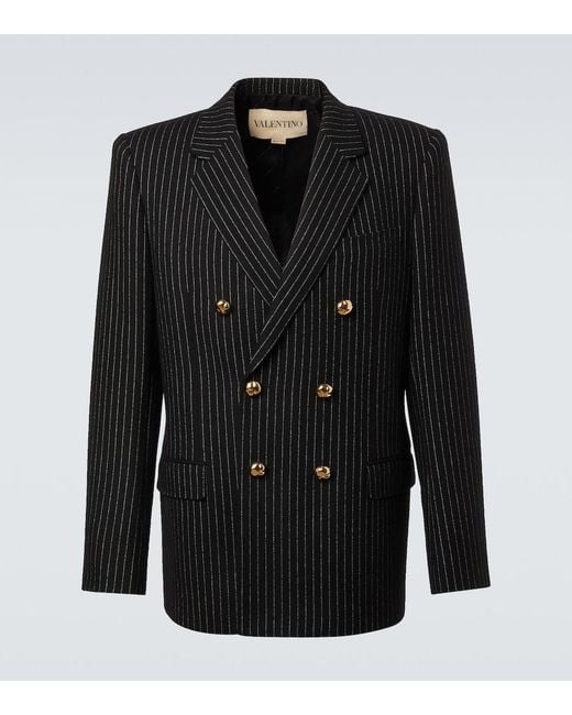 Valentino Black Chalk Stripe Wool And Silk Blazer for men