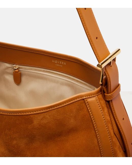 Alexander McQueen Brown T-Bar Medium Suede Shoulder Bag