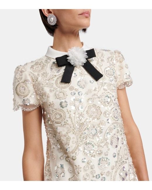 Self-Portrait Natural Bow-Detail Embellished Minidress