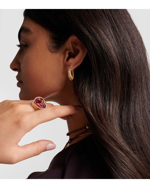 Marie Lichtenberg White Baba Medium 18Kt Single Hoop Earring With Diamonds And Ruby