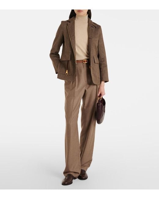 Loro Piana Brown Suede-Trimmed Linen Jacket