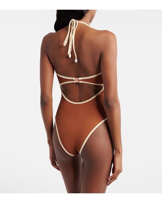 Johanna Ortiz Brown Cutout Halterneck Swimsuit