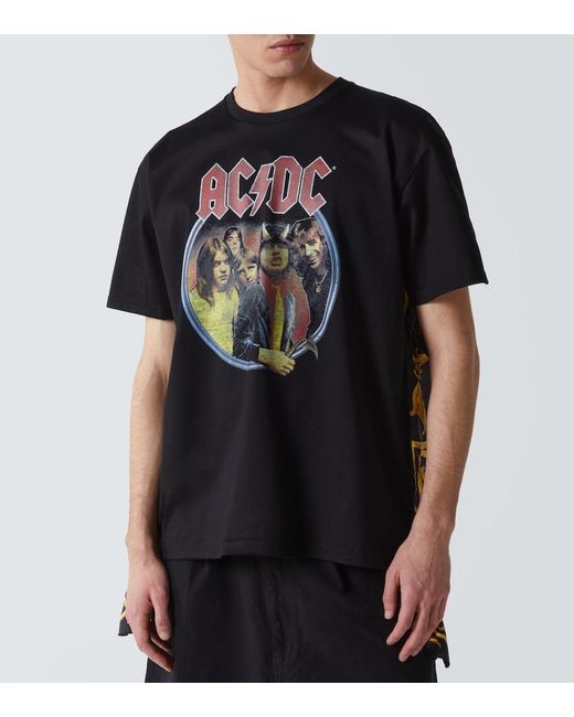 Junya Watanabe Black Ac/Dc Printed Caped Cotton Jersey T-Shirt for men