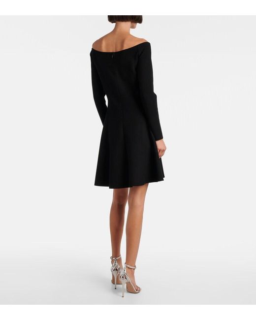 Oscar de la Renta Black Floral-Applique Off-Shoulder Minidress