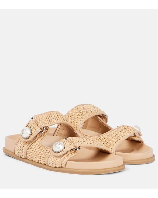 Jimmy Choo Natural Fayence Leather-Trimmed Raffia Sandals