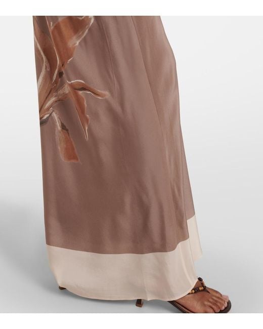 Sir Brown Azaliea Floral Silk Maxi Skirt