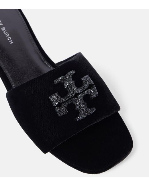 Tory Burch Black Eleanor Velvet Slides