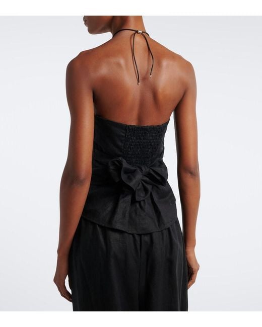 Faithfull The Brand Black Alzira Shirred Linen Strapless Top