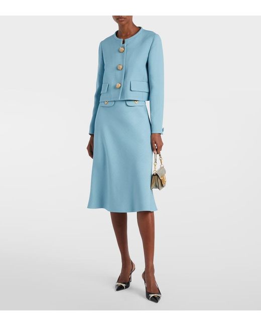 Valentino Blue Vlogo Canvas Midi Skirt