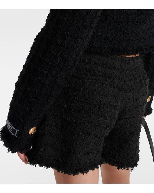 Versace Black Heritage Cotton-Blend Tweed Shorts